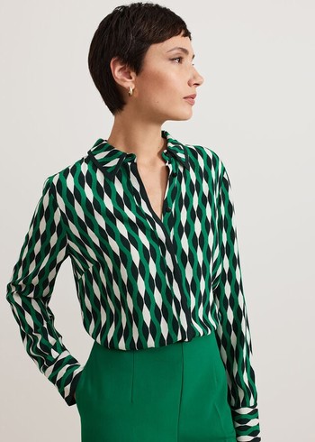 Phase Eight Rita Geo Print Shirts Green USA | 8904725-WT